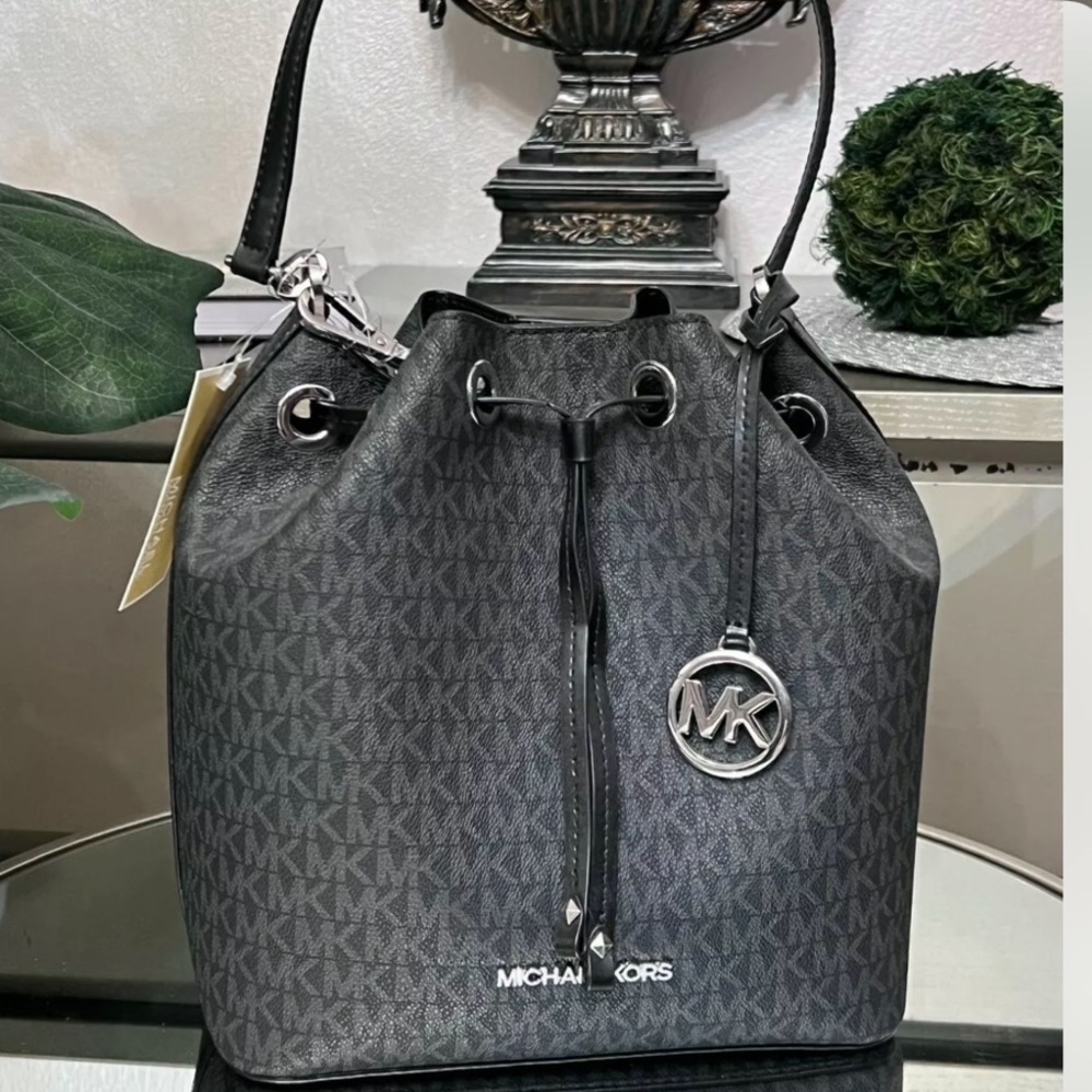 Michael Kors Eden Medium MK Logo PVC Leather Bucket Bag